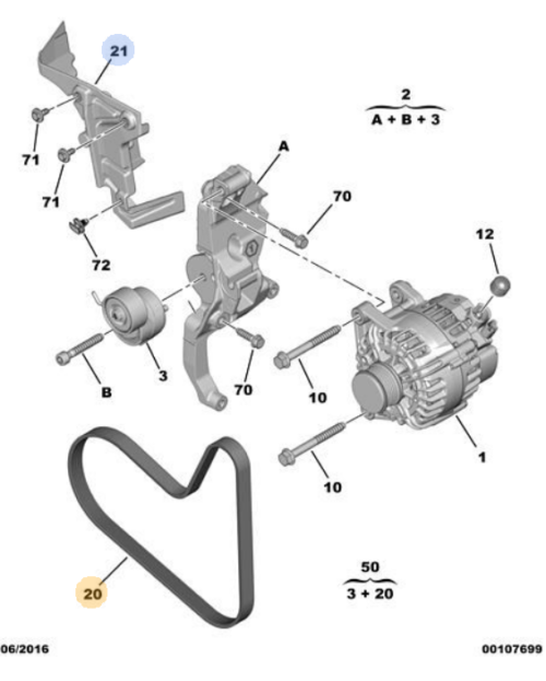 Peugeot 308 2013-2020 Auxiliary Drive Belt - 9819833380