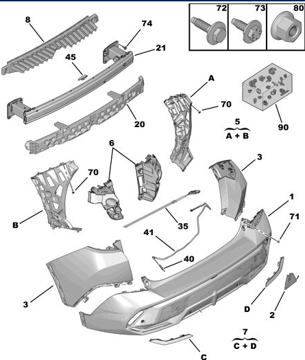 Peugeot 408 Rear Bumper Support Bracket Set